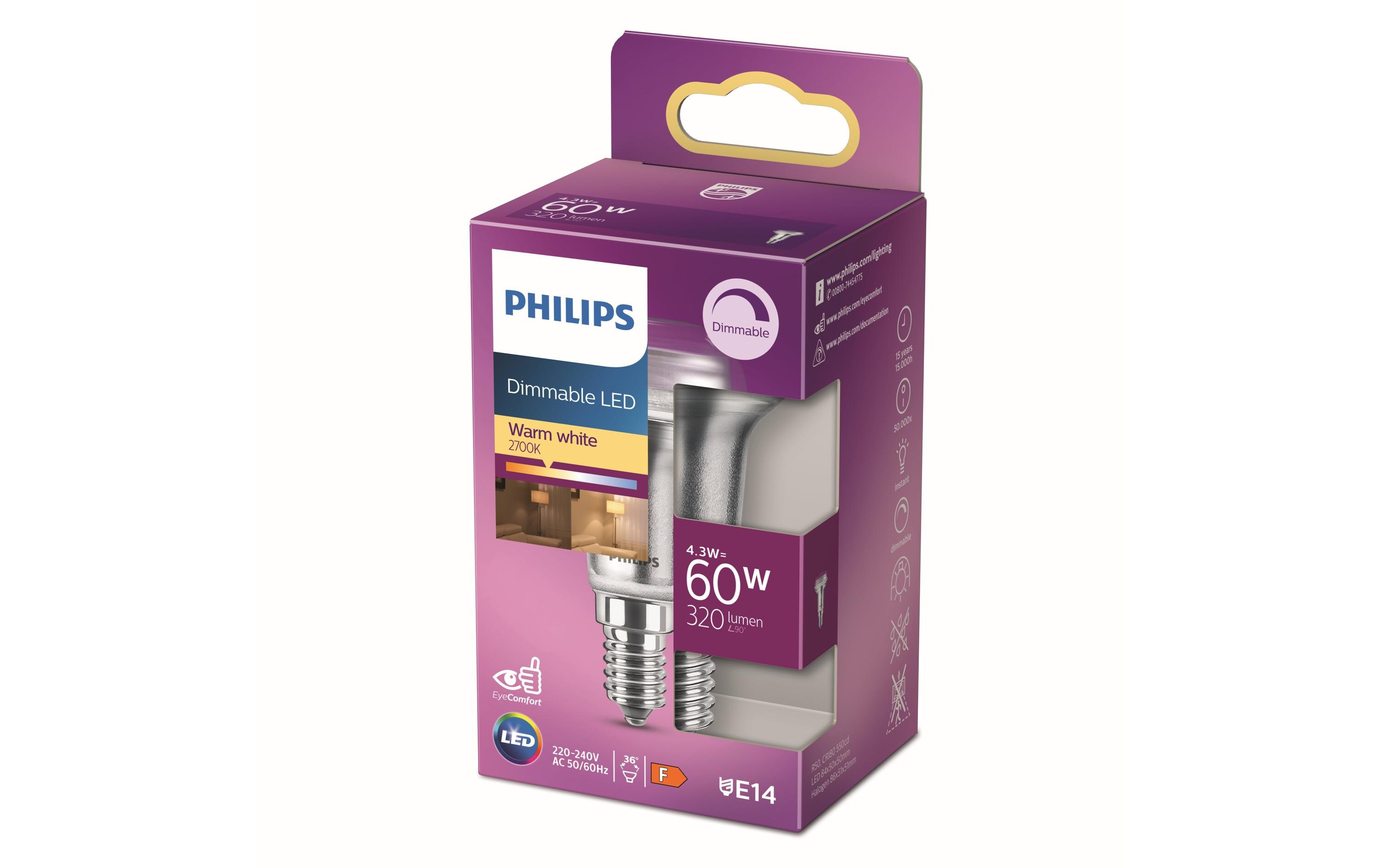 Lampe LEDcla 60W E14 R50 WW D 36D WarmweissLeuchtmittel R50 mit klarem Glas