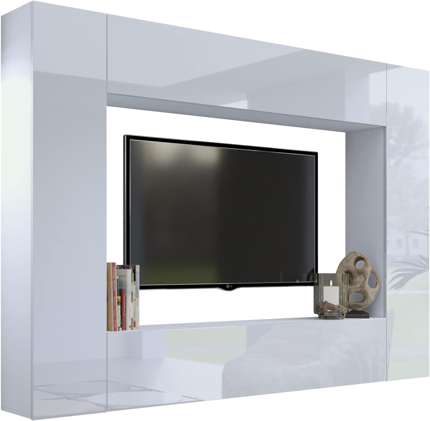 BROMARKT Premium Wohnwand Wohnzimmer Set 4 Teile - Wohnzimmer Möbel mit Schrank - Moderner Wohnzimmerschrank Komplett - Hochglanz Weiß