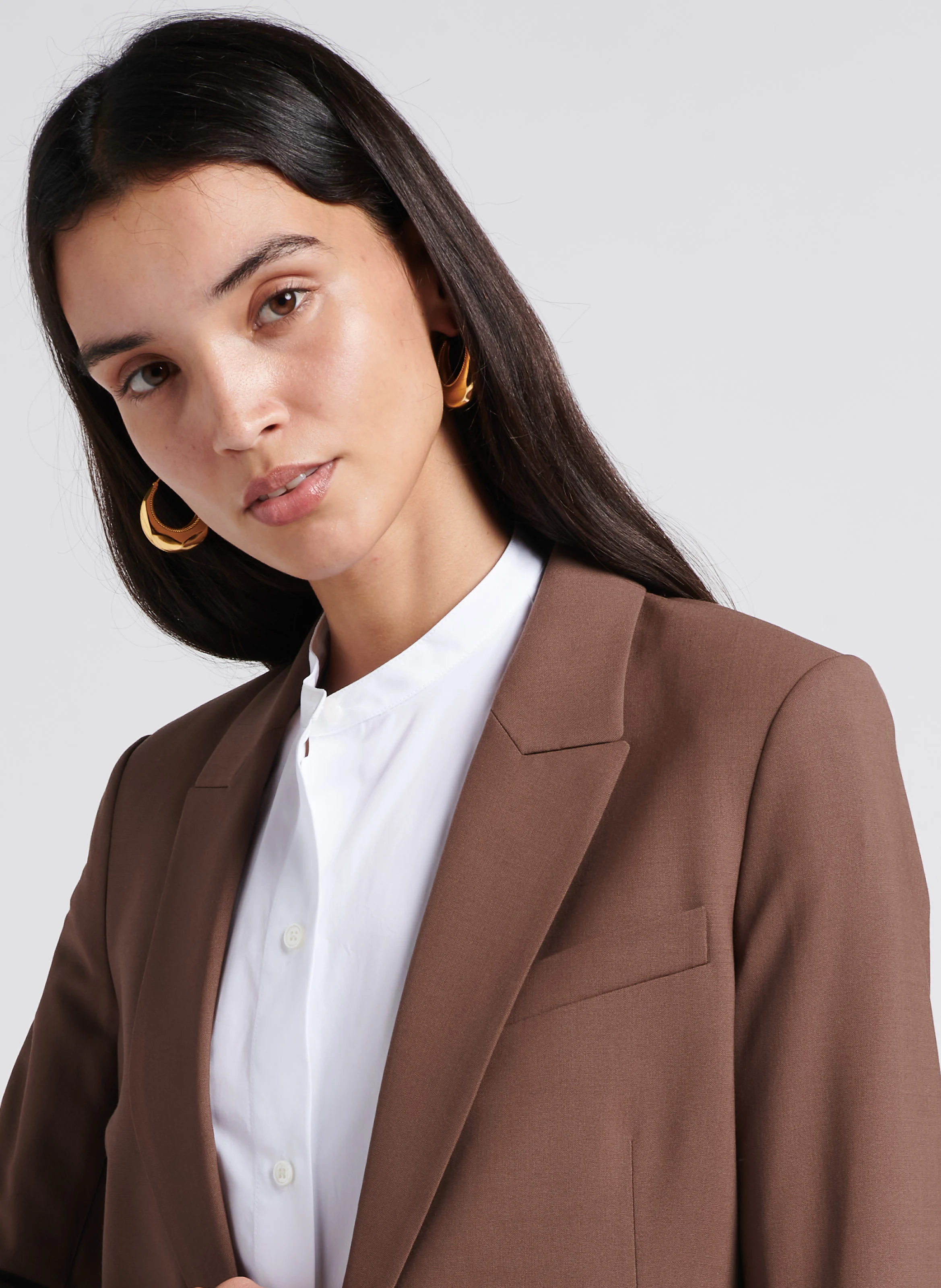 Blazer col tailleur en laine | Marron