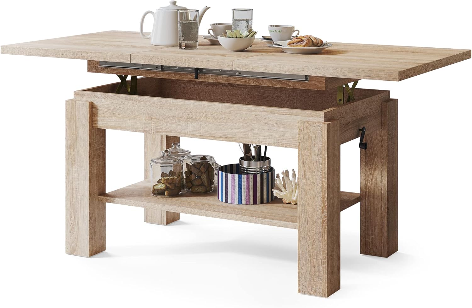 All4All Couchtisch Astra - Kaffeetisch - Wohnzimmertisch – Sofatisch mit Ablage - höhenverstellbar - kompakte Größe - Sofatisch - 110x68cm - 05 - Sonoma Eiche
