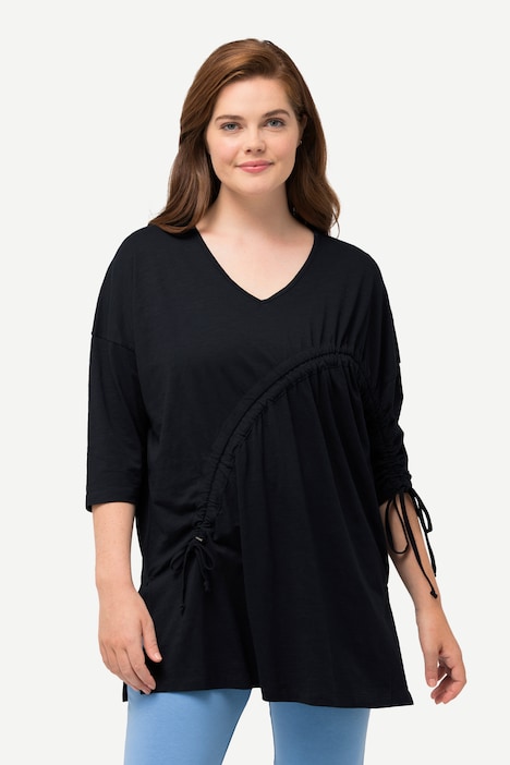 Shirt, Raffband, Rundhals, 3/4-Arm, Biobaumwolle