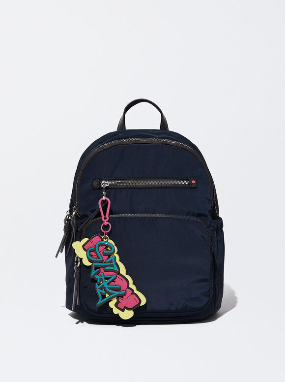 Mochila de nylon com pingente - Azul marinho