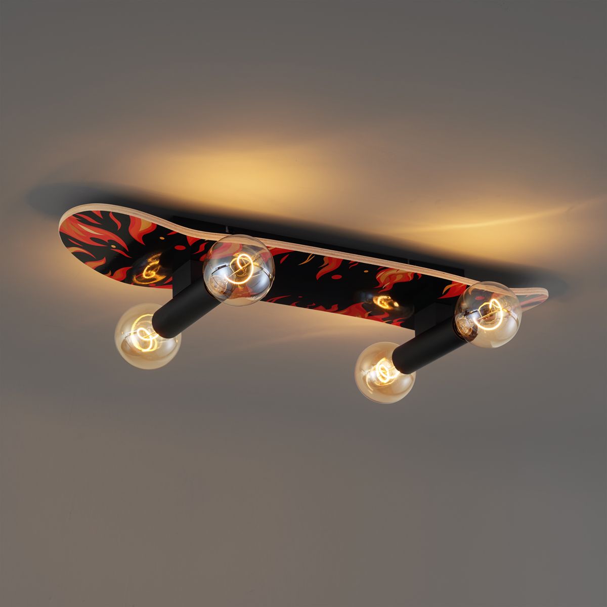 Wandlamp zwart met rood 80cm - Skateboard