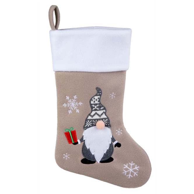 Nikolausstiefel - creme/weiß - Wichtel mit Geschenk und Schneeflocken - ca. 45 cm