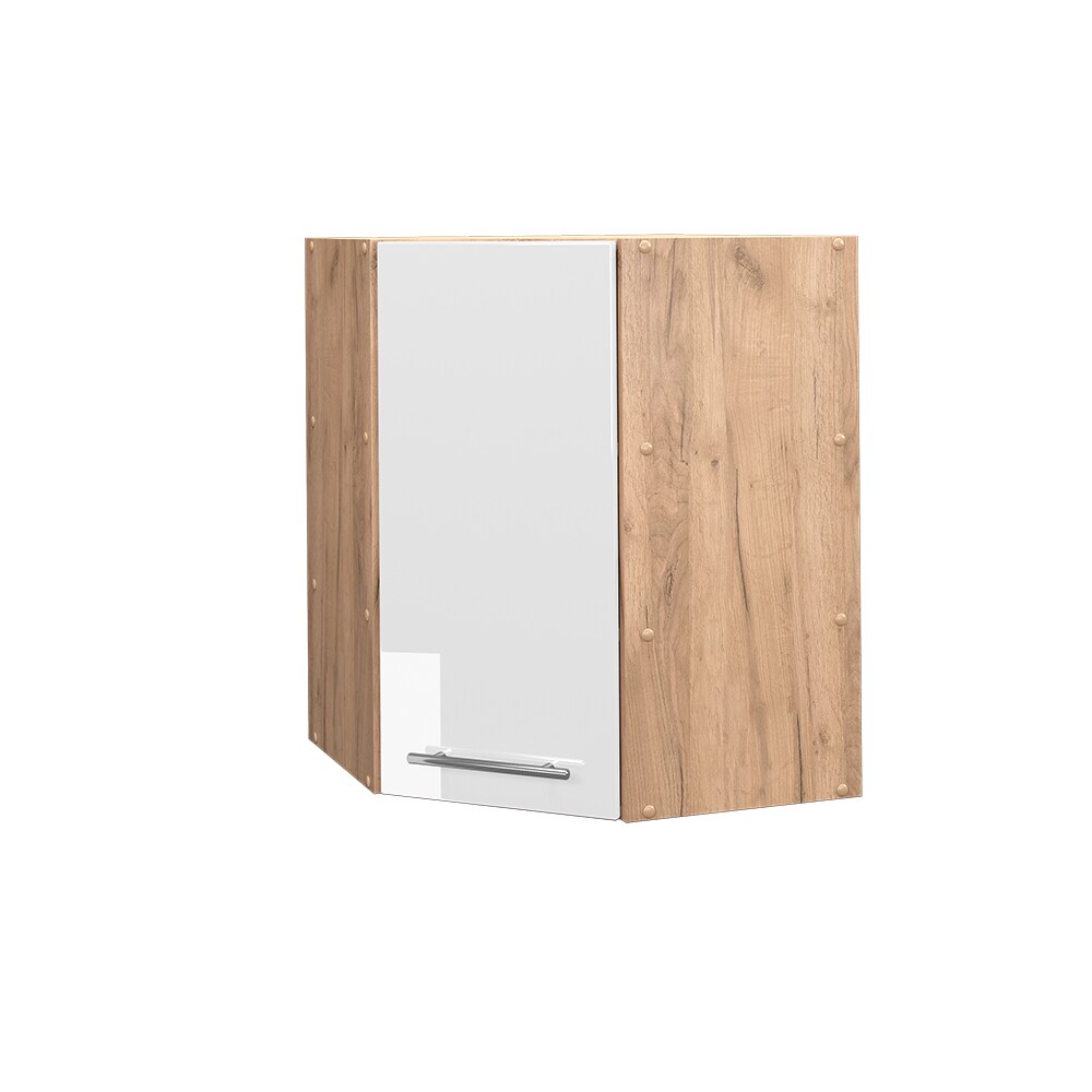 Vicco Eckhängeschrank Küchenschrank Küchenmöbel Fame-Line Eiche Weiß modern 57 cm Küche Einbauküche Eckküche Hängeschrank Drehtür Einlegeboden Küchenzeile Hochglanz
