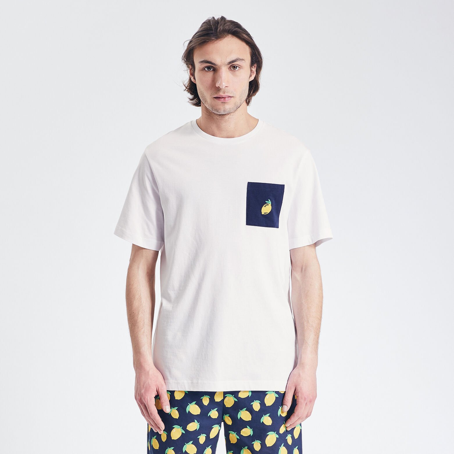 Tee shirt de pyjama avec poche poitirine fantaisie Blanc
