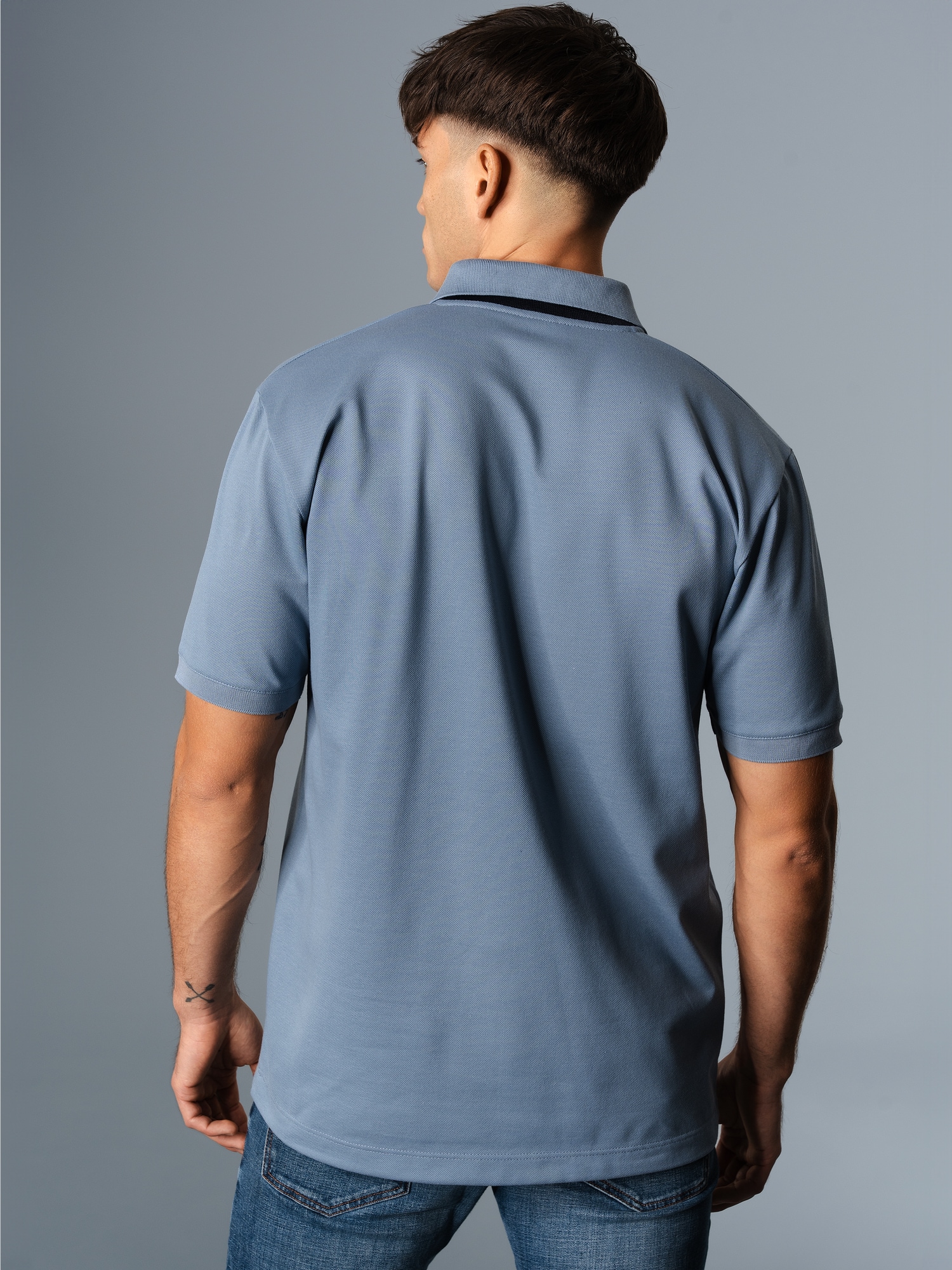 Poloshirt mit Kontrastelementen Pearl-blue