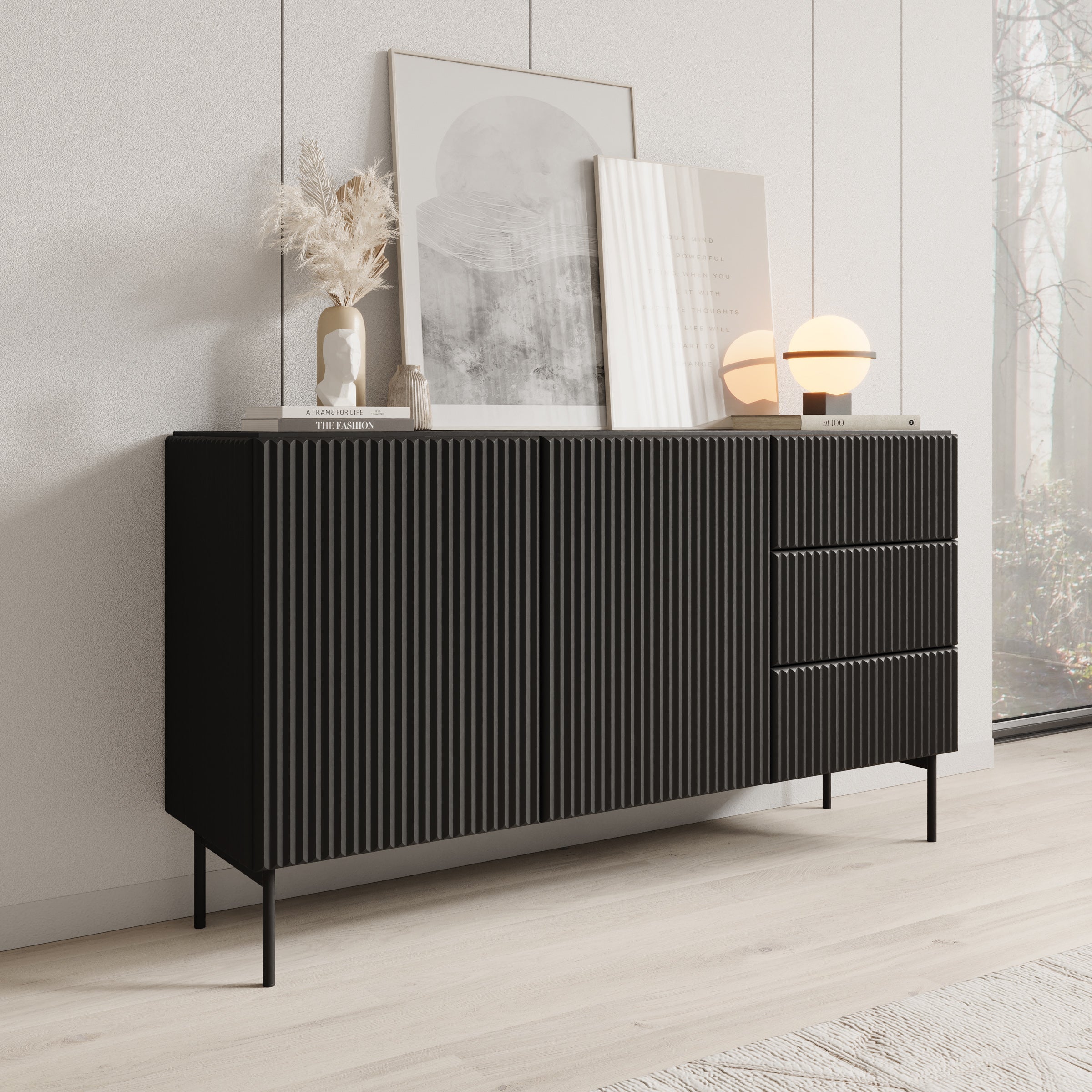 Meubella - Marajo - Dressoir - Zwart - 147 cm