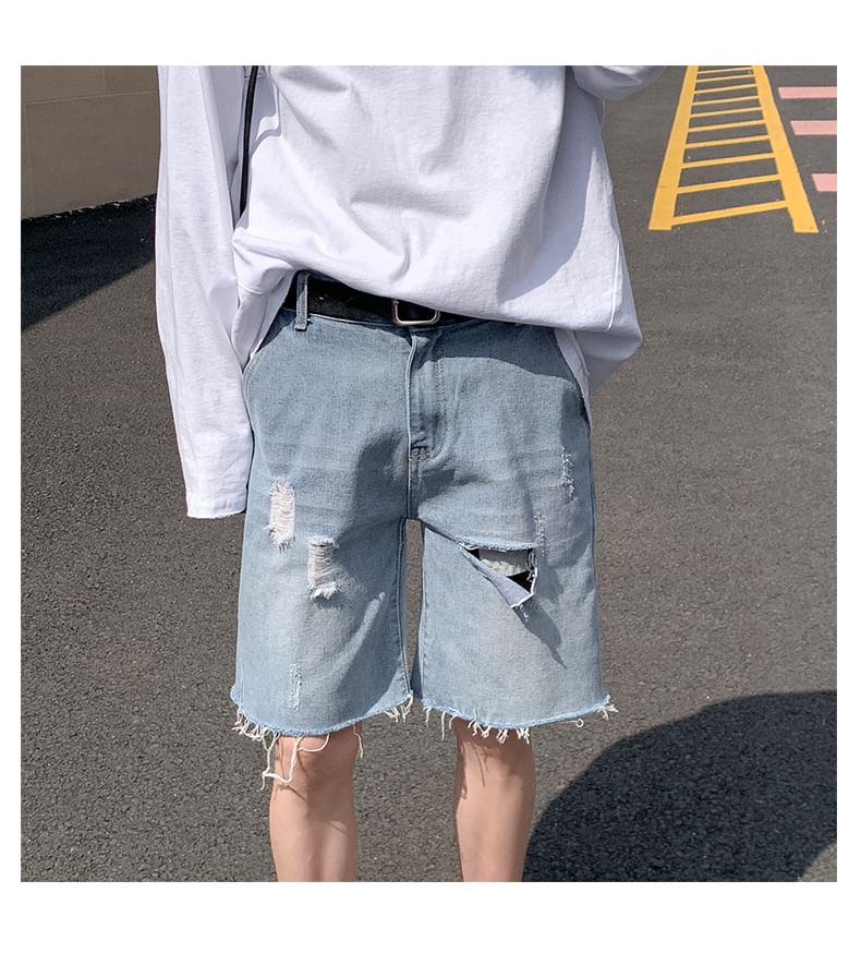 Breeson - Middelhoge denim shorts met distressed effect