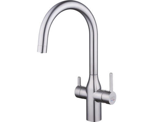 KEO NOA keukenkraan met filterfunctie, roestvrij staal, inclusief BWT MyAqua Soft filter en filterkop, filtert chloor, kalkaanslag en zware metalen