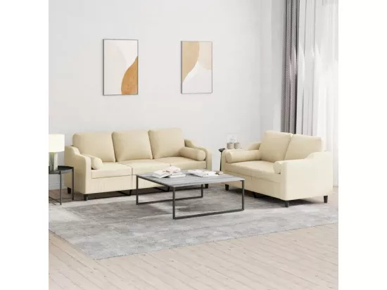 Ensemble de canapés 2 pcs avec coussins crème tissu