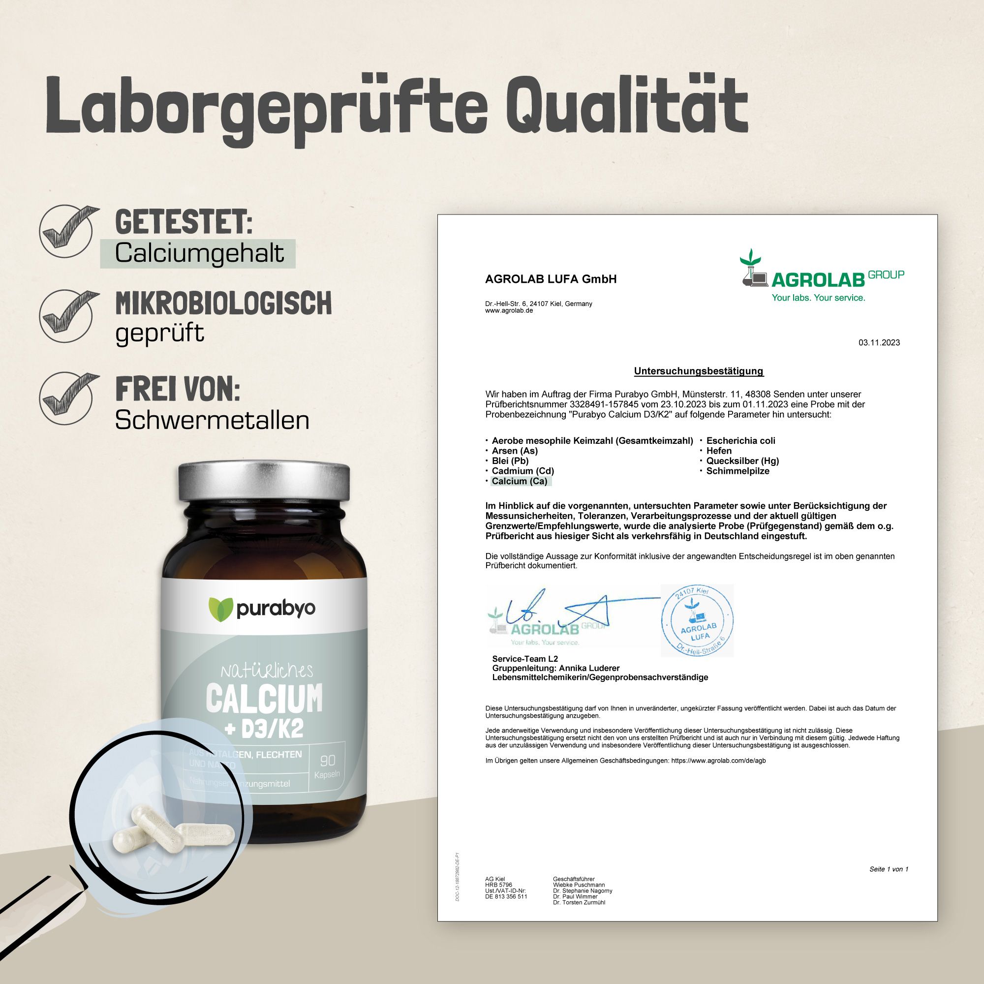 Purabyo Natürliches Calcium + D3/K2