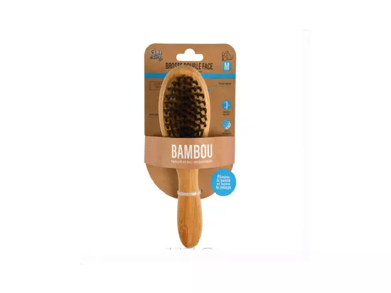 Brosse de toilettage double face pour animaux en bambou - Beige - l 6 x L 22 cm