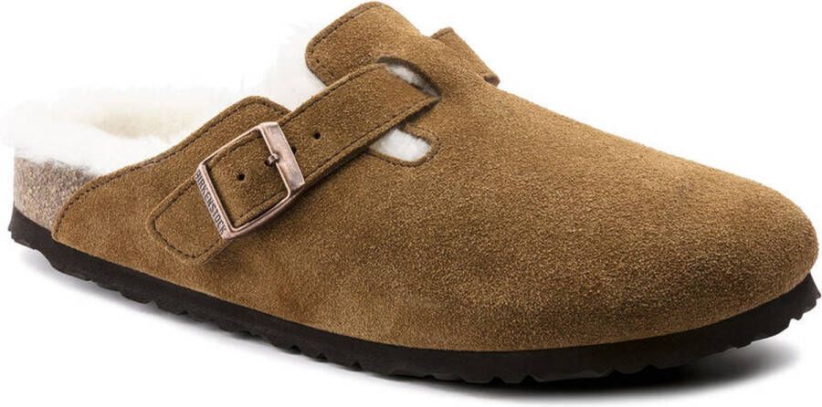Birkenstock slipper BOSTON Shearling Mocca Suede Leather narrow