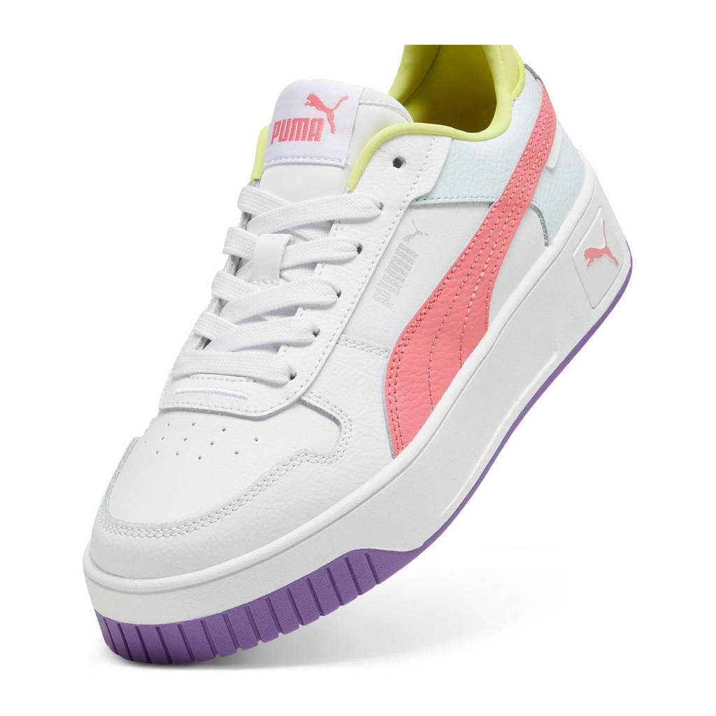 Puma Carina Street Jr Street leren sneakers wit/koraalrood/paars