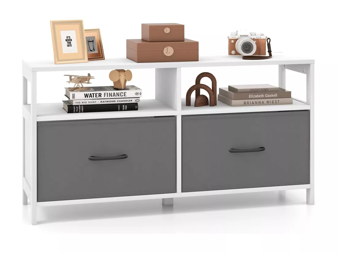Commode Rangement 2 Tiroirs, Meuble TV avec 2 Grands Compartiments, Table TV pour 45