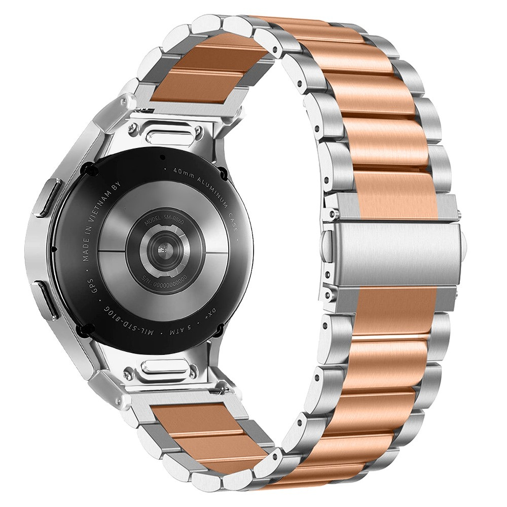 Samsung Galaxy Watch 7 (44mm) Edelstahl Armband mit Doppel Butterfly-Verschluss (Gelenkumfang: 240 mm) - Silber / Roségold