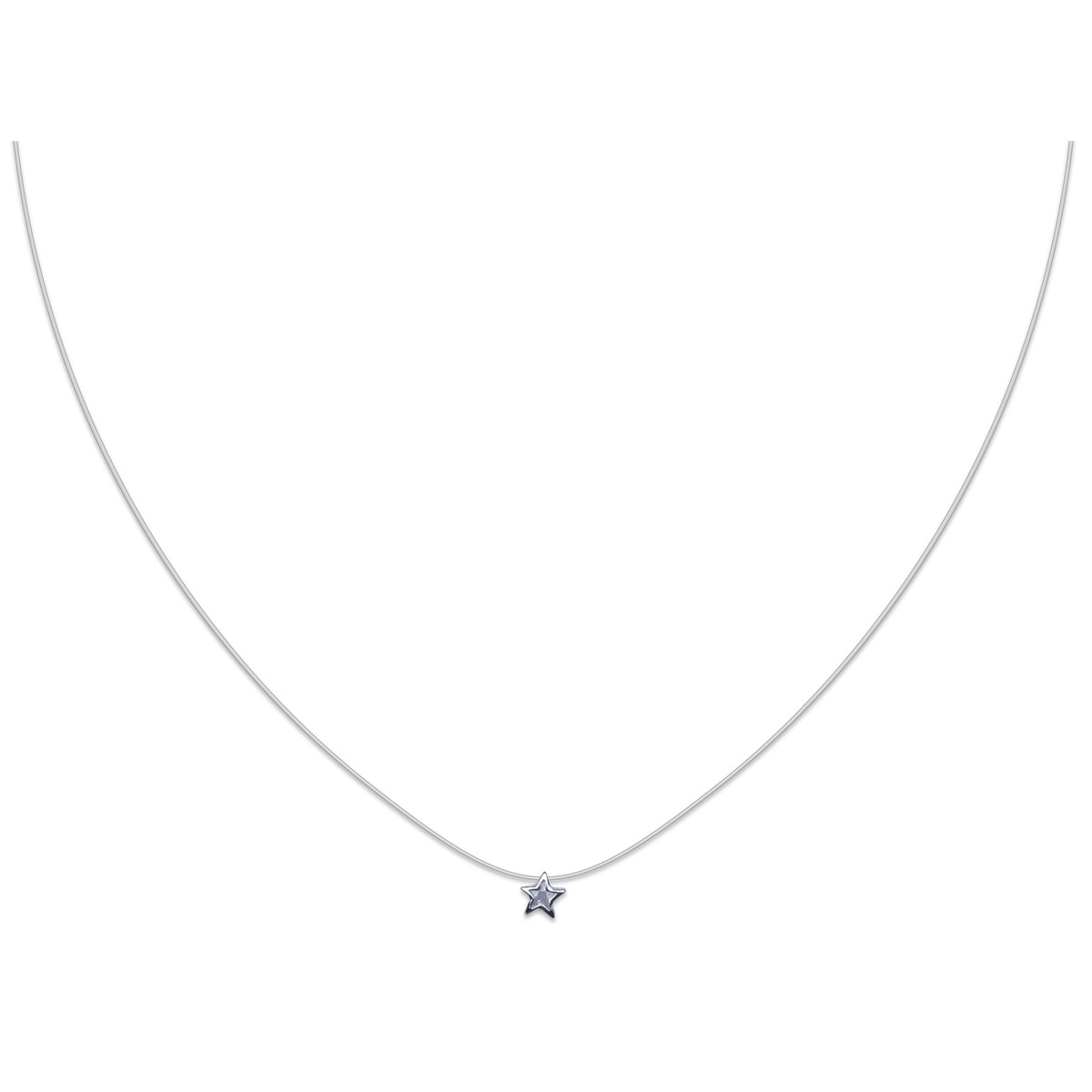 Collier fil de pêche avec fermoir argent et cubic zirconia forme étoile serti clos 40cm