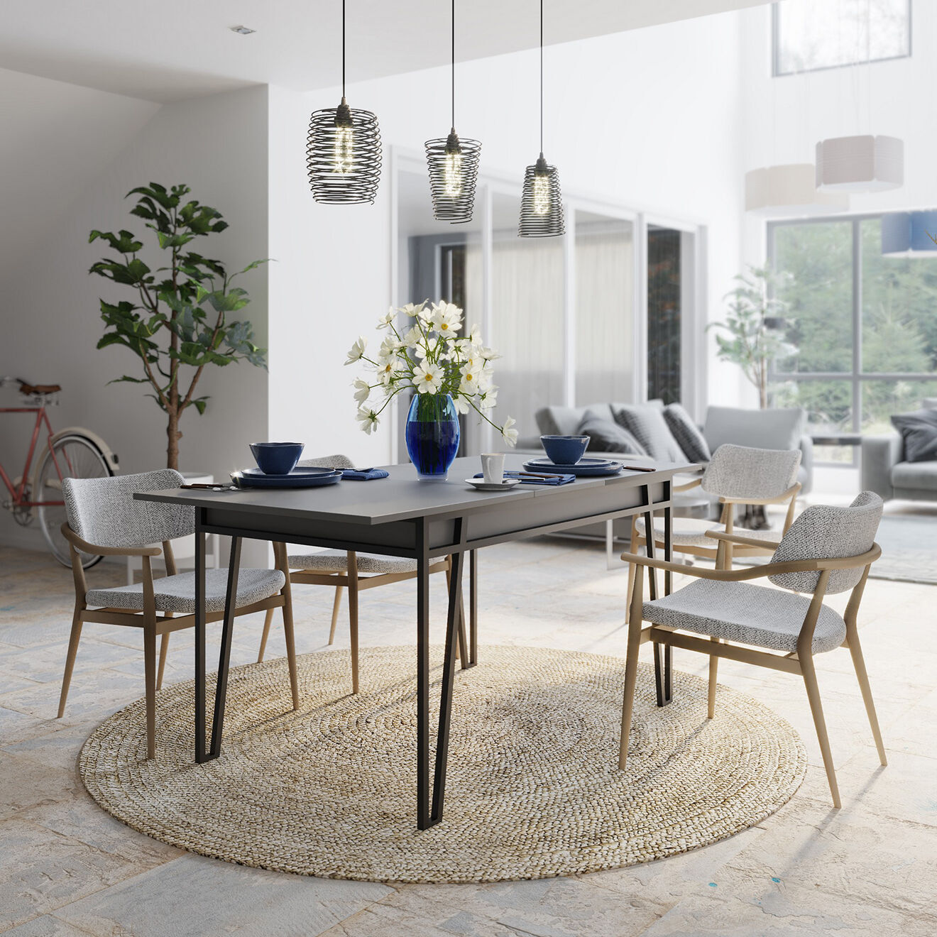 Homitis Table à manger Pal anthracite - 132-170x80x76 cm