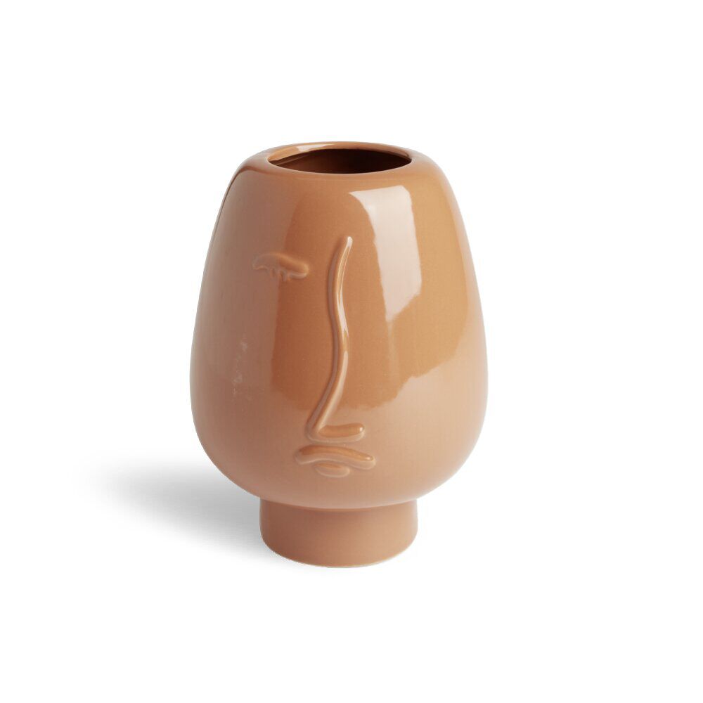 Vase visage céramique marron Ø13xH18cm