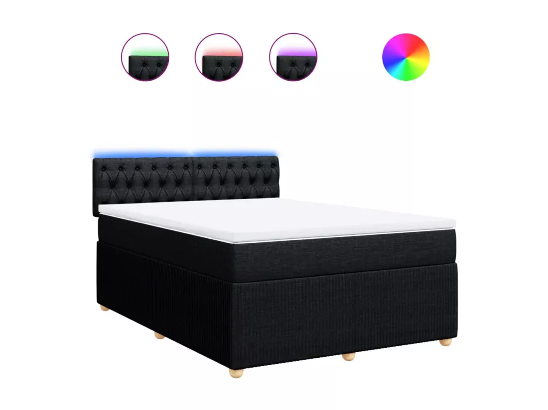 Sommier à lattes de lit avec matelas Noir 160x200 cm Tissu