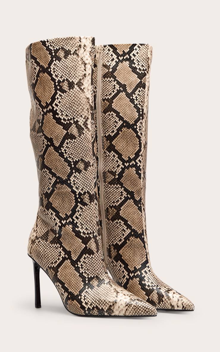 Naturel Bottes Hautes À Talons Imprimé Synthétique