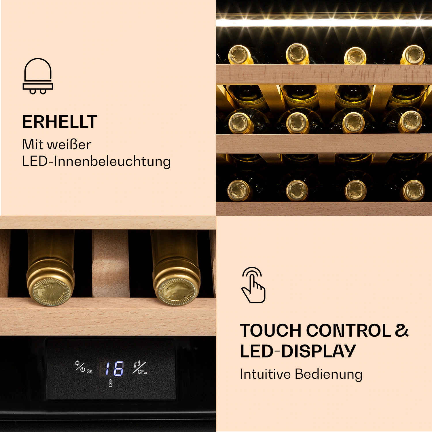 Vinsider 24 Built-In Uno Weinkühlschrank Einbaugerät 1 Zone 24 Flaschen Edelstahl