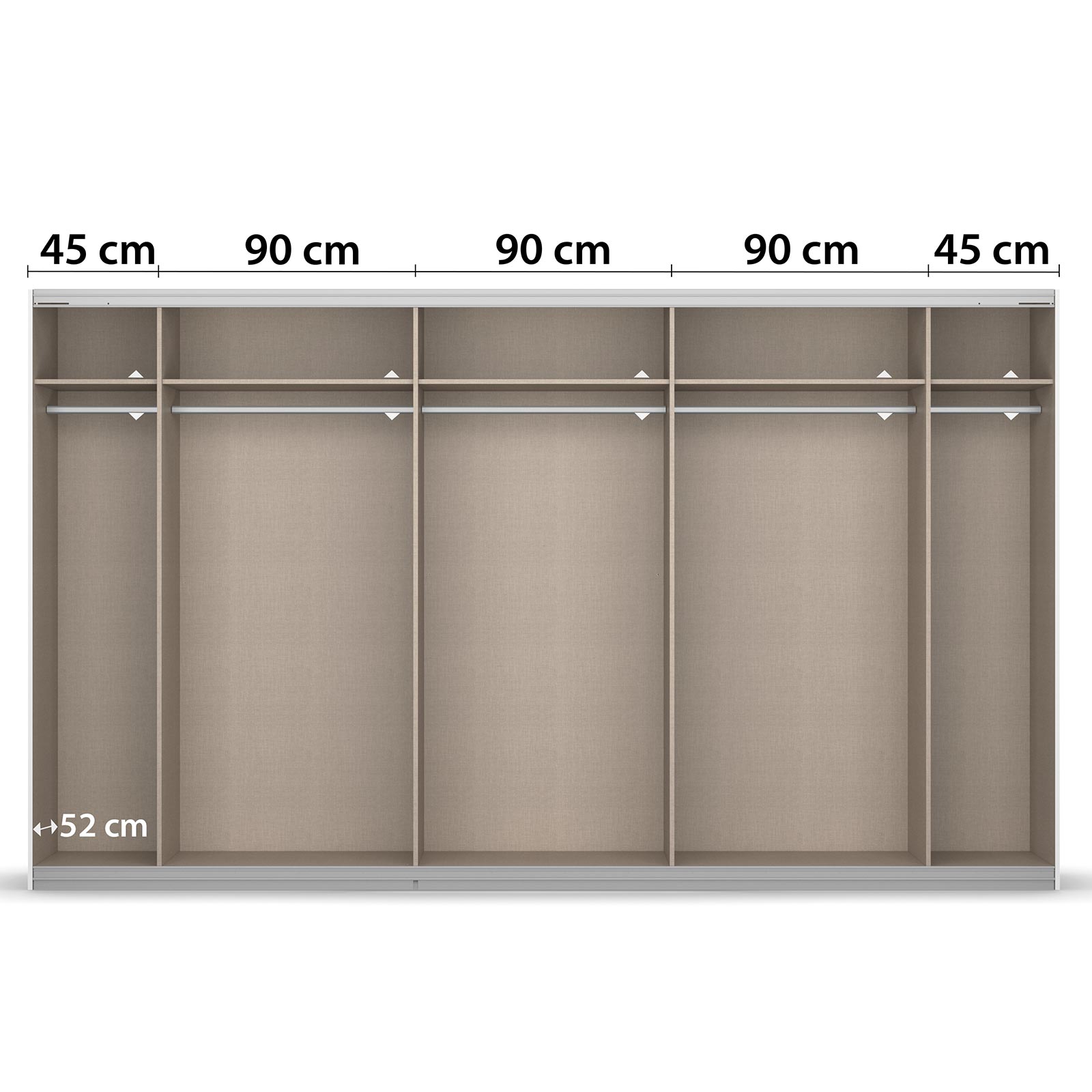 Schwebetürenschrank - seidengrau - mit Spiegel - 2 Glastüren - 360x210 cm