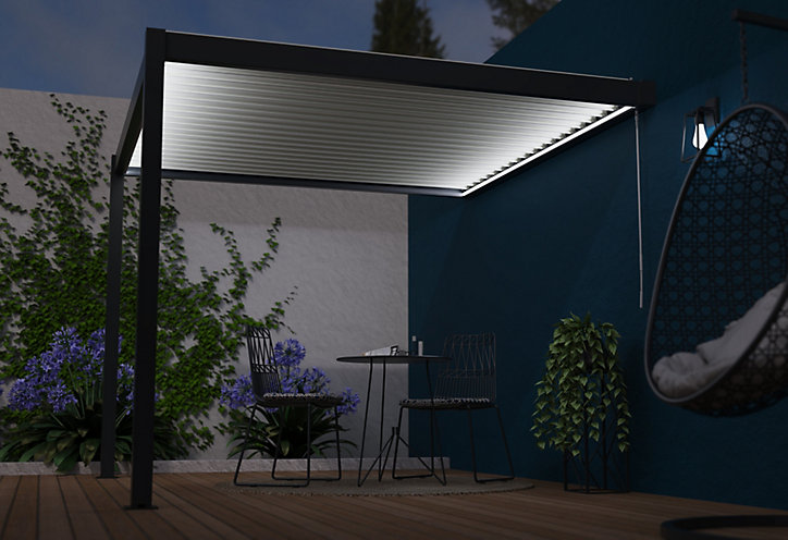 Eclairage d'extérieur 2 bandeaux LED Cameo dans profilé alu gris 7016S 3 m