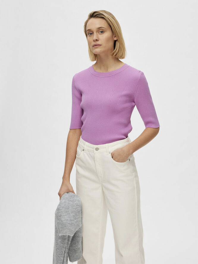 Selected Femme SLFMALA 2/4 KNIT O-NECK NOOS Cyclamen