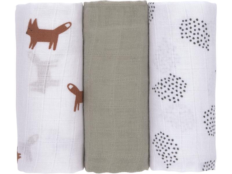 Lässig Mulltuch 3er Set 60 x 60 cm Little Forest Fox Einschlag- und Mulltuch 3er-Set