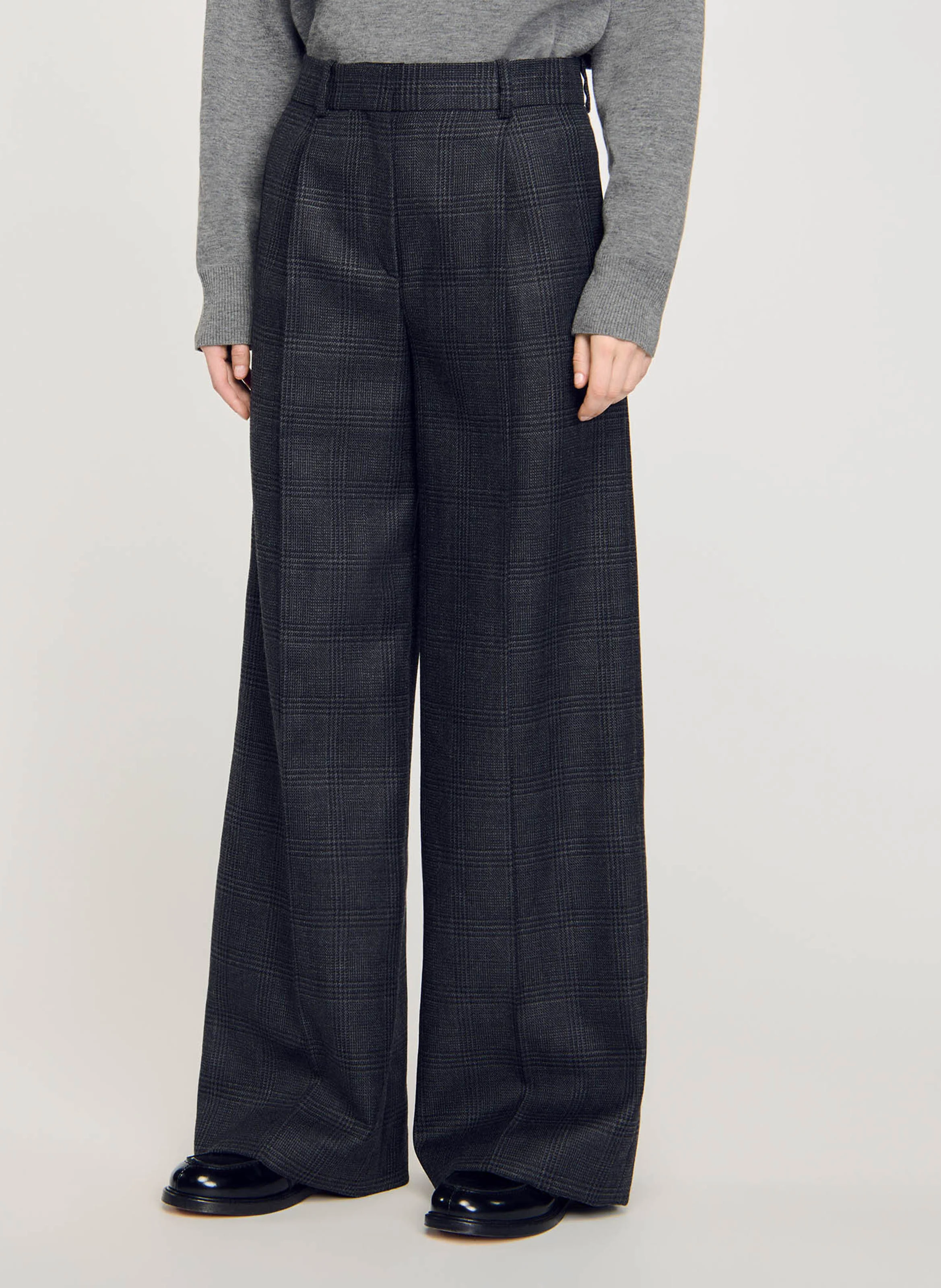 Pantalon de costume à carreaux en laine | Gris