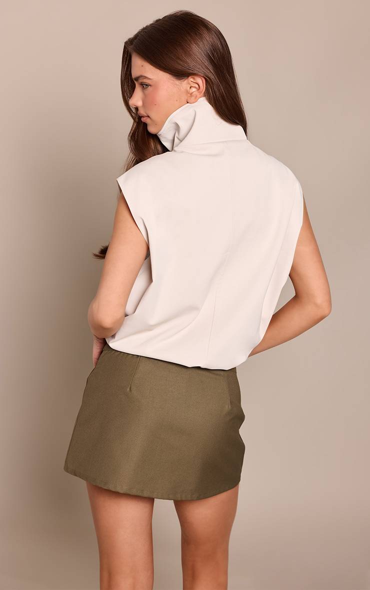 Kaki Jupe-short Tailleur Détail Poches Carrées En Tissu Tissé