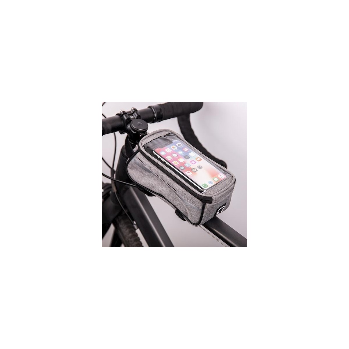 Waterproof bike frame bag with phone holder, Grey