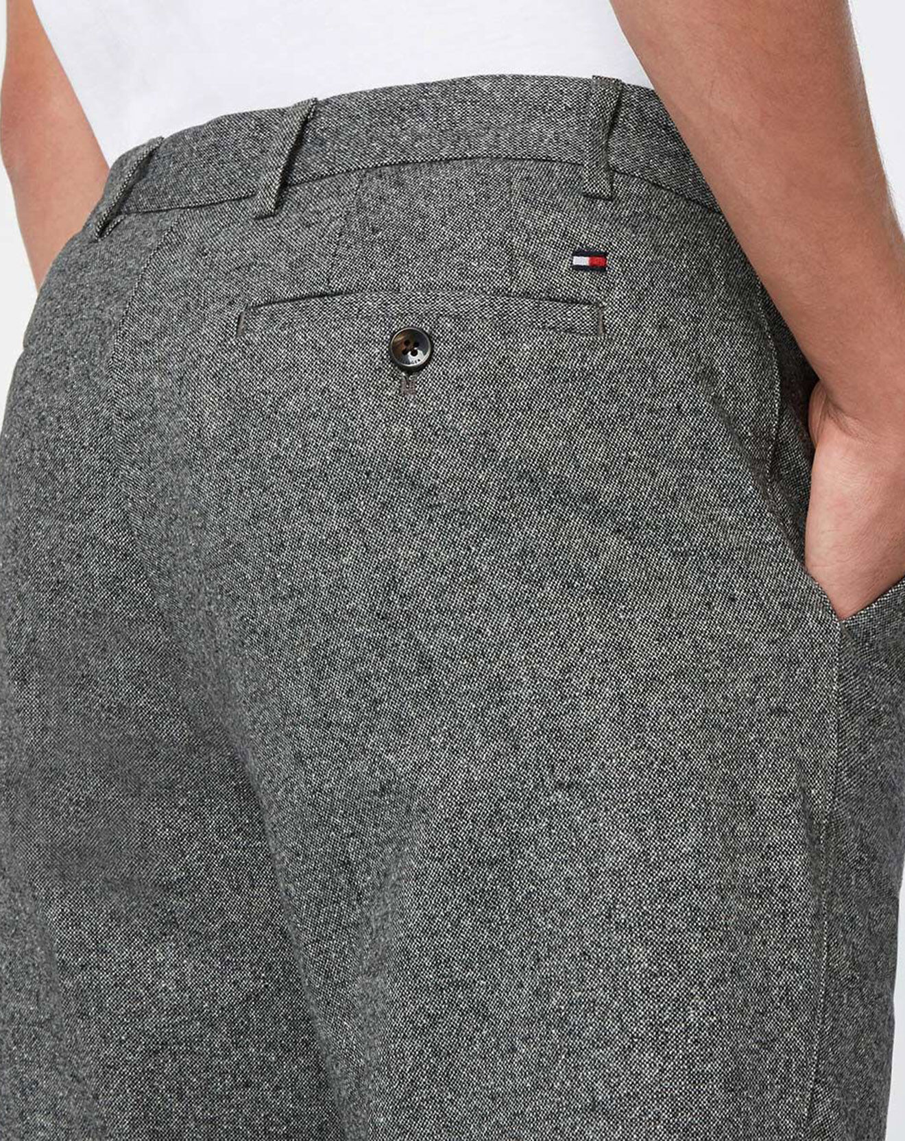 Tommy Hilfiger Pantalon Regular en Laine & Soie mélangées  Denton Donegal Mouline gris clair