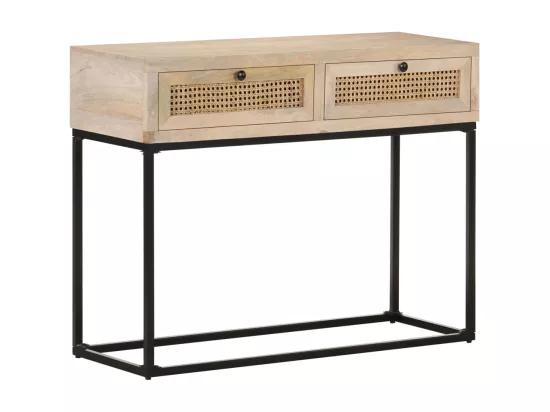 Table console 100x35x76 cm Bois de manguier et canne naturelle