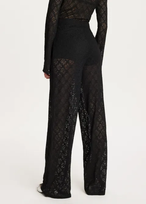 Wijde broek met kant zwart (ZWART)