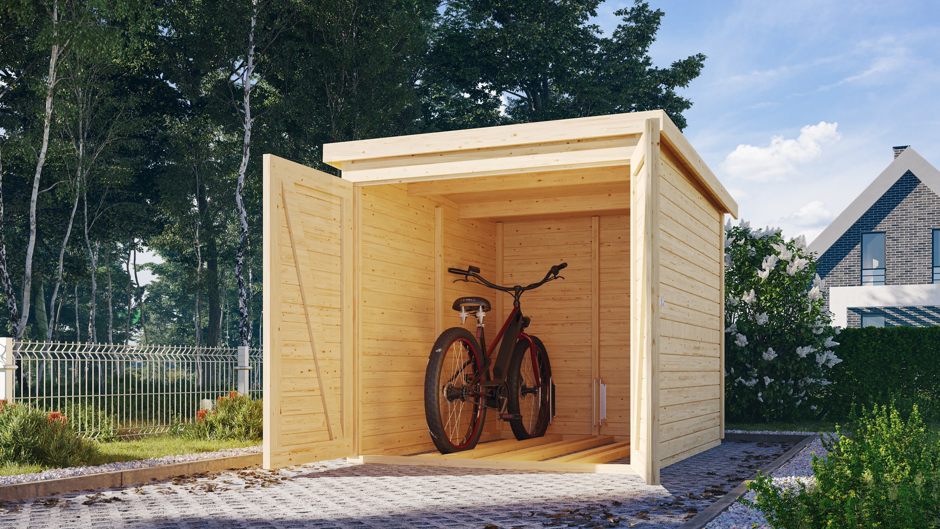 Karibu Fahrradgarage 19 mm SET naturbelassen mit Dachfolie