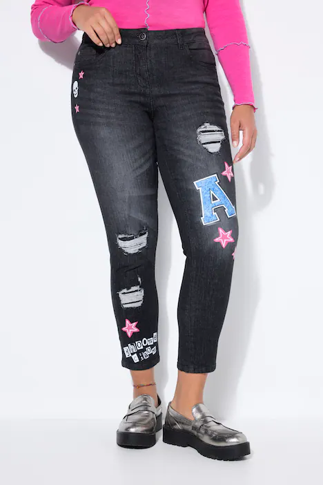 Jeans Emma, Slim Fit, 5-Pocket, destroyed, Prints, black