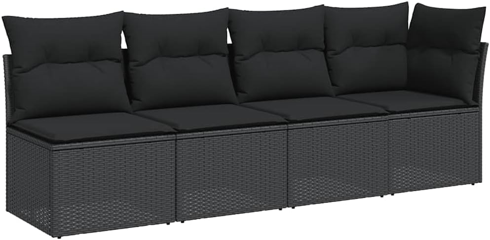 vidaXL Gartensofa 4-Sitzer, Outdoor Sofa mit abnehmbarem waschbarem Bezug, Gartenstuhl mit dick gepolsterten Kissen, Gartenmöbel Terrassenmöbel, Schwarz Poly Rattan QR2035899