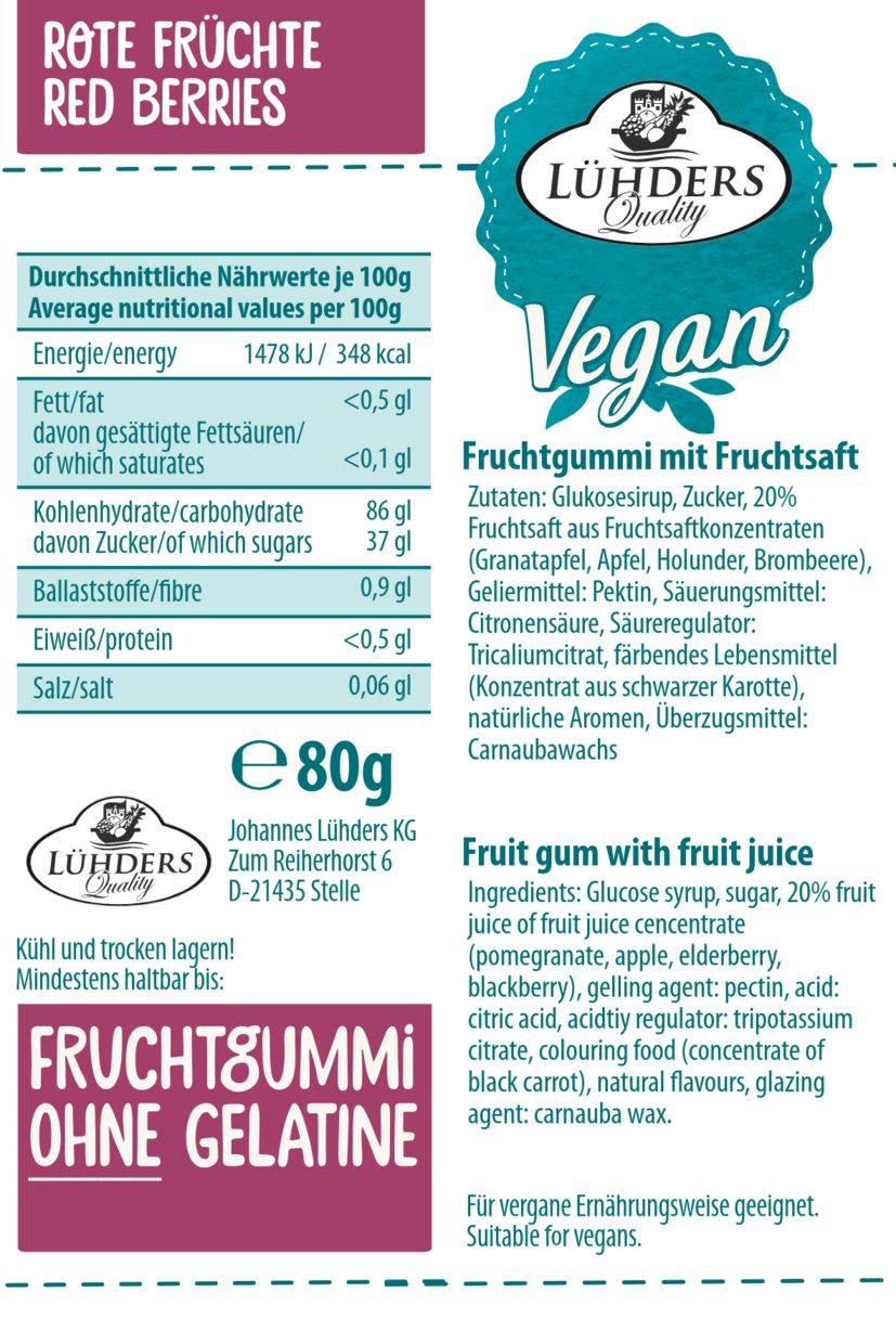 LÜHDERS - Rote Früchte Fruchtgummi, vegan