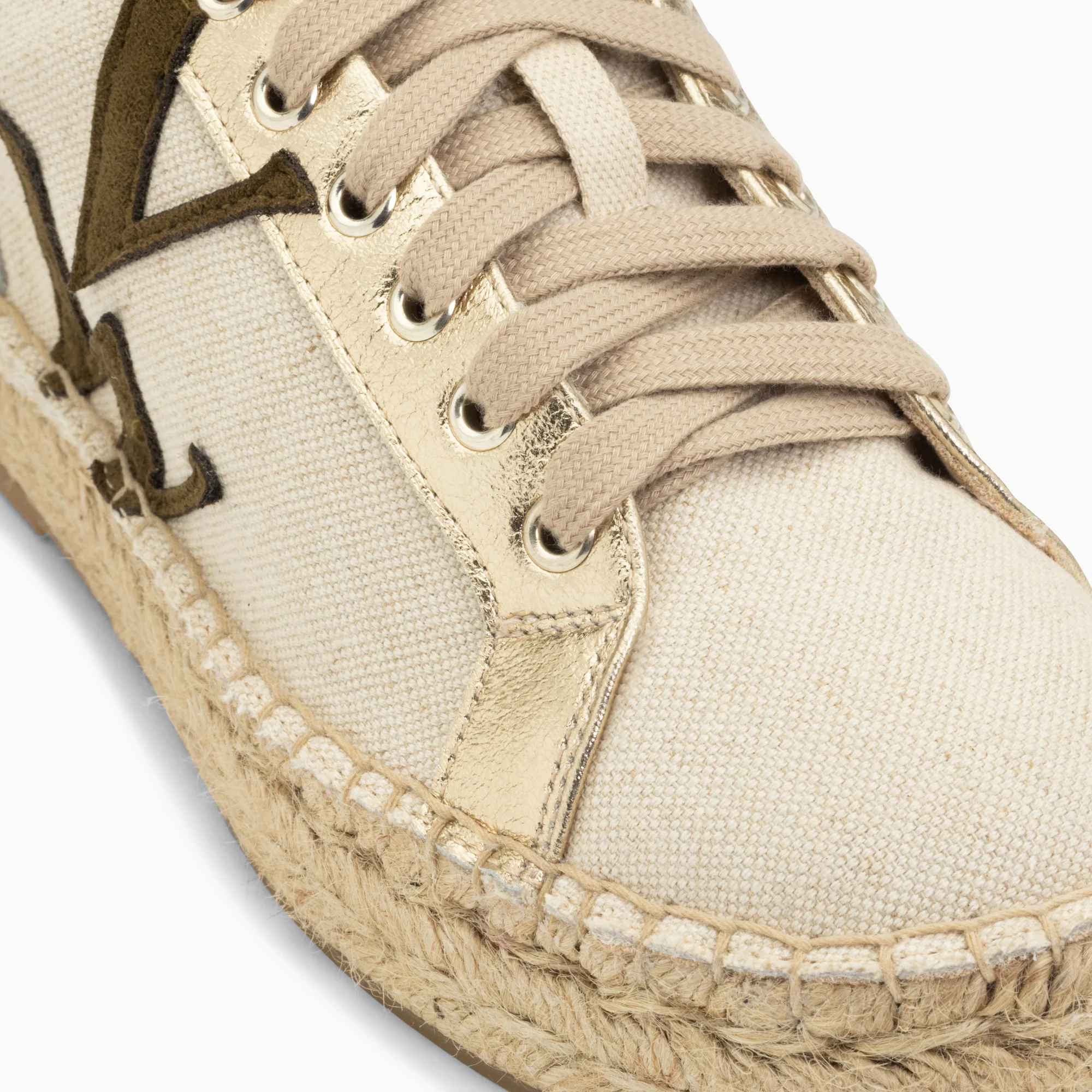 Sneakers-Baskets monogramme Aurore kaki et or à semelle espadrille