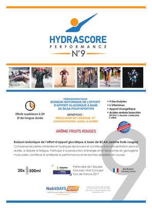 Boisson Energétique et Isotonique sportive HYDRASCORE N°9 Fruits Rouges Boite de 10 sticks de 40g