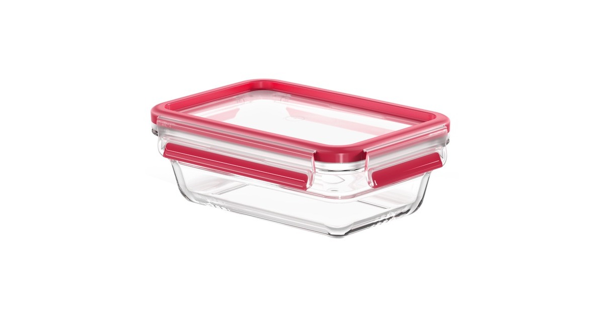 EmsaClip & Close Glazen vershoudbakje, 0,7 L doos  (Transparant/rood, rechthoekig)