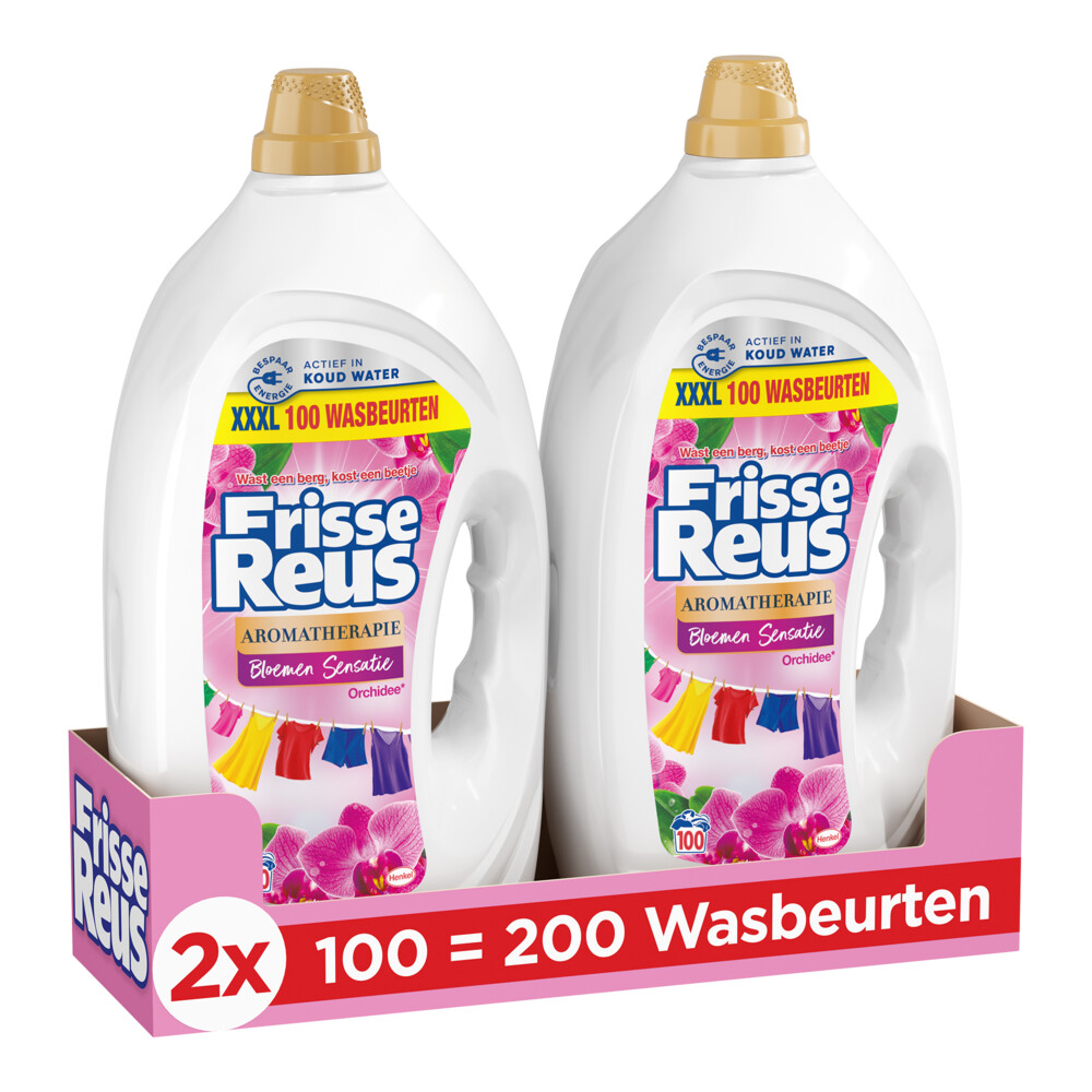 2x Witte Reus Wasmiddel Frisse Reus Gel Orchidee 100 Wasbeurten4,5 liter