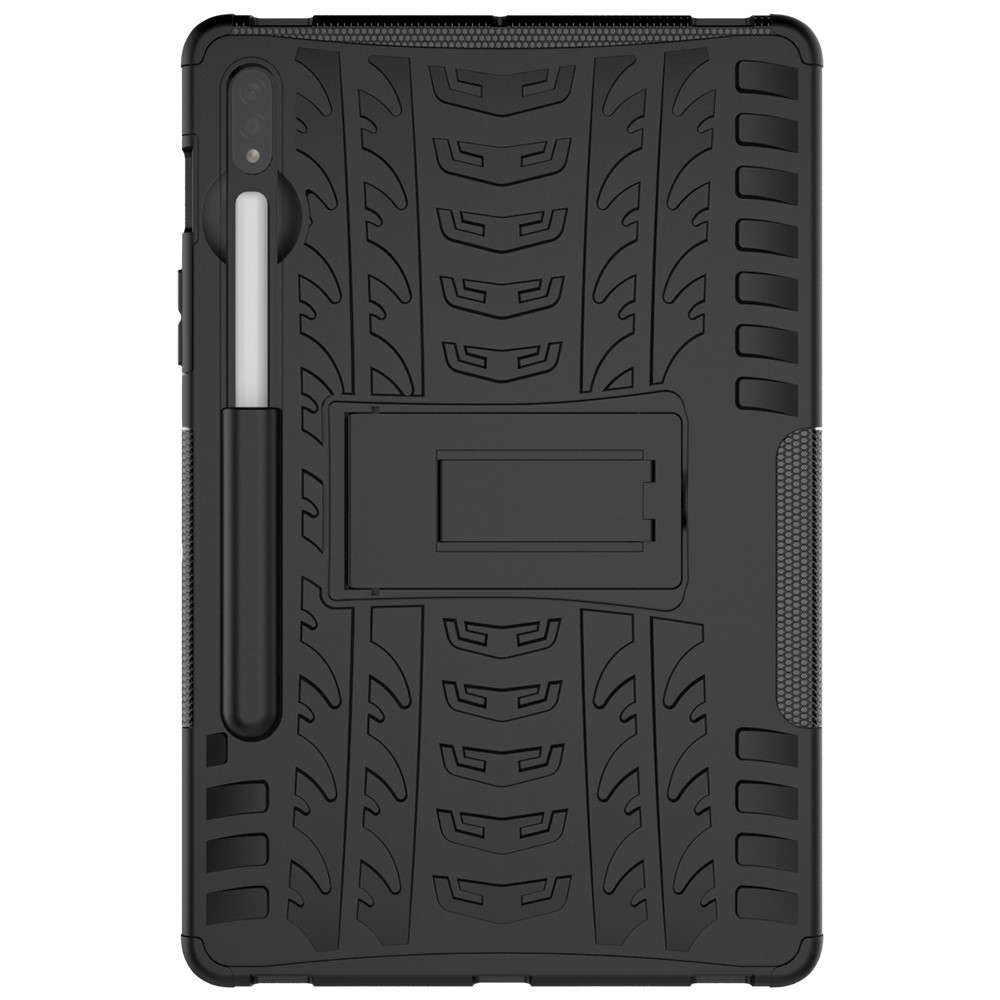 Samsung Galaxy Tab S9 / Tab S8 / Tab S7 Hybrid Outdoor Gummi Case Hülle mit Aufsteller   S-Pen Halterung - Schwarz