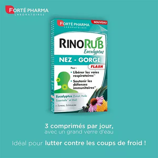 Forté Pharma RinoRub Resfriado, Nariz, Tosse, Garganta Eucalipto 15 comprimidos