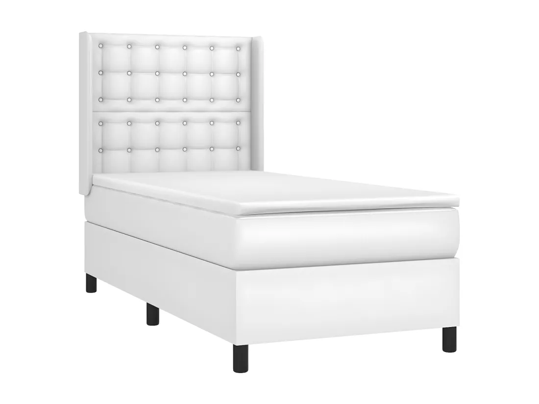 Sommier tapissier et matelas et LED Blanc 100x200 cm Similicuir