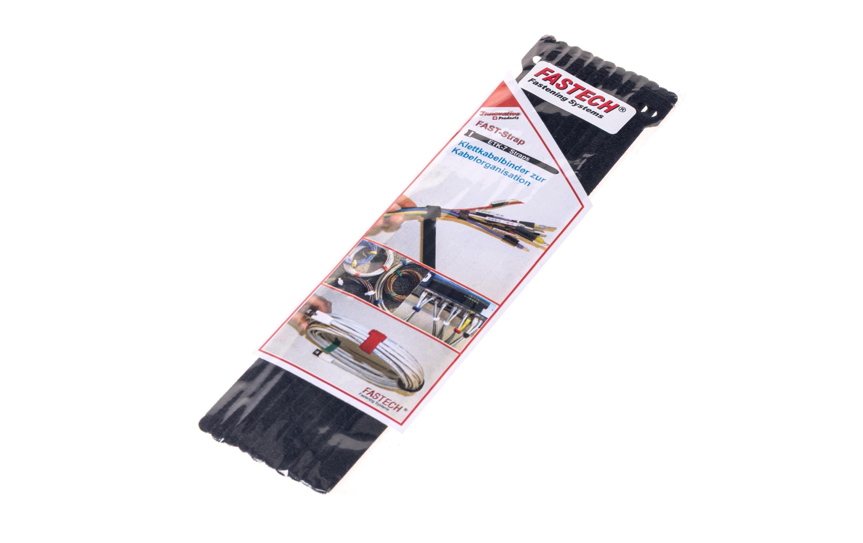 Klettkabelbinder ETK-7-2 7 x 200 mm Schwarz, 10 StückKabelmanagement mit Klettverschlusssystem