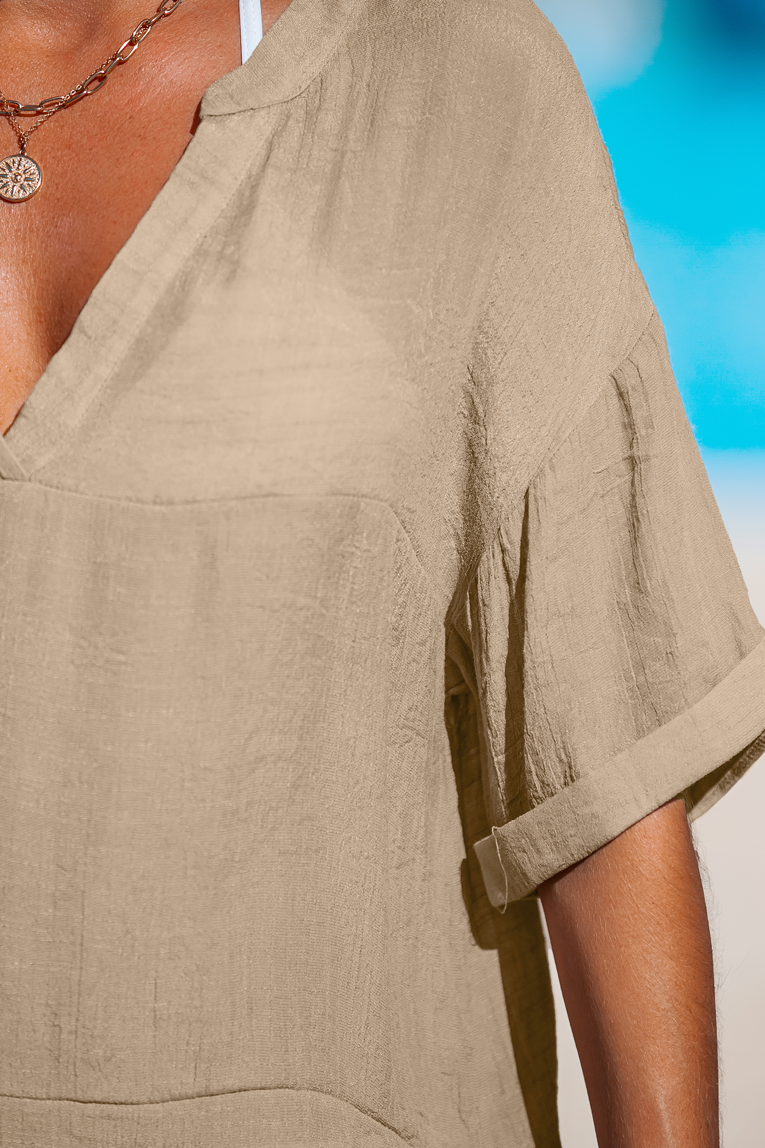 Robe cover up à col en V ample brune